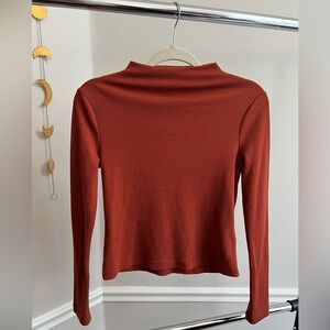 Burnt Orange High Neck Forever 21 Long Sleeve Waffle Knit Top